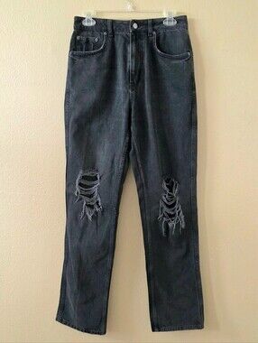 NA-KD Womens Black Distressed Straight Fit Denim Jeans - Size 6 (EUR 38)